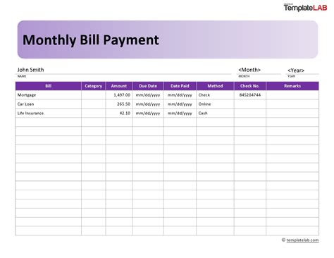 how to make a bill payment spreadsheet in excel