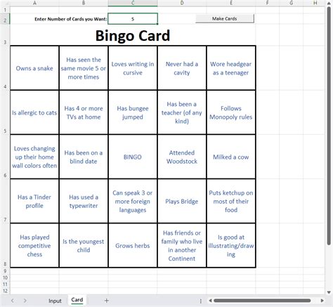 how to make a bingo card on word