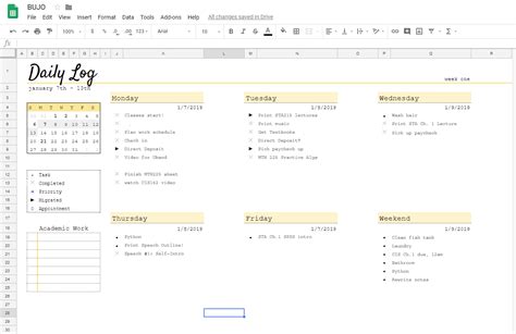 how to make a bullet journal in google sheets