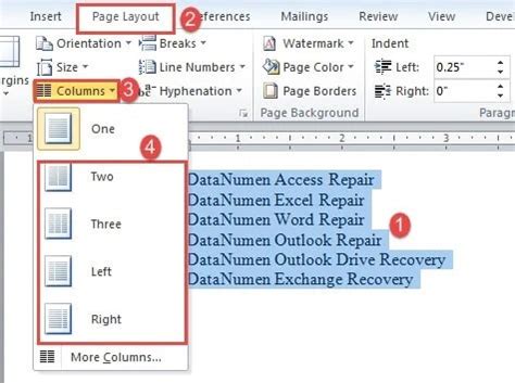 how to make a bulleted list in two columns in word