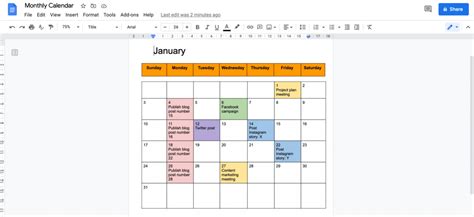 how to make a calendar template on google docs