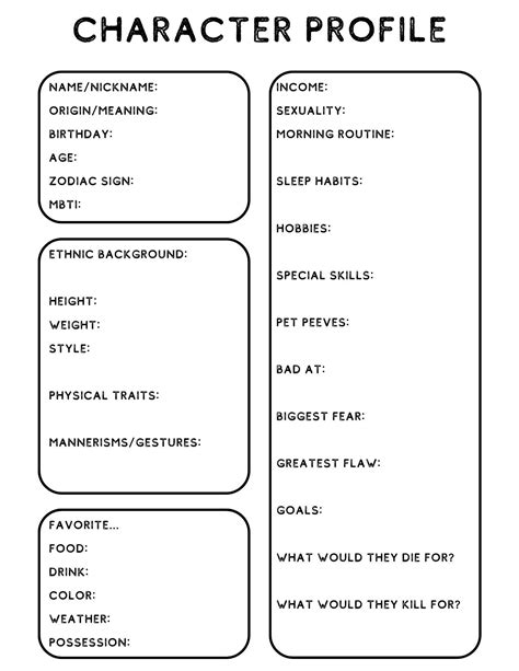 how to make a character profile sheet