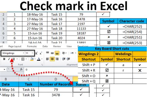 how to make a check mark in excel sheet