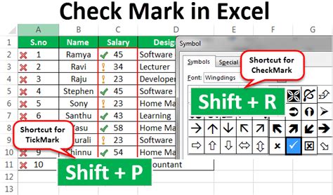 how to make a check mark in excel shortcut