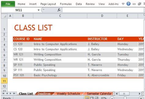 how to make a class list on excel