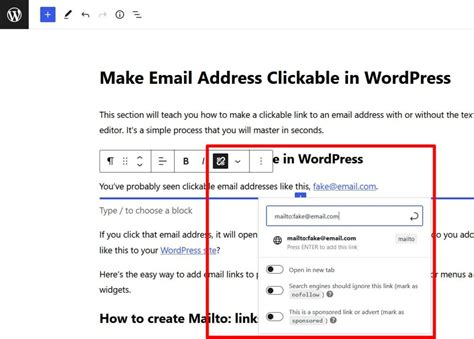 how to make a clickable email link in wordpress