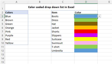 how to make a color coded list in excel