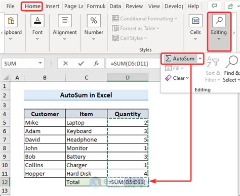 how to make a column autosum in excel