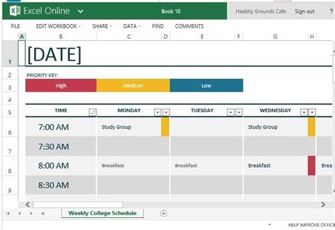 how to make a course schedule in excel