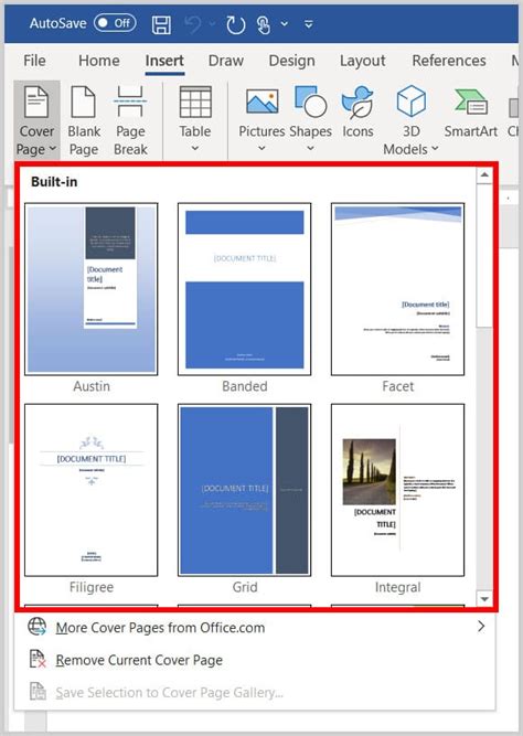 how to make a cover page in word document