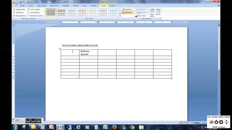 how to make a data table in word