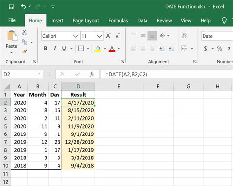 how to make a date from 3 columns in excel