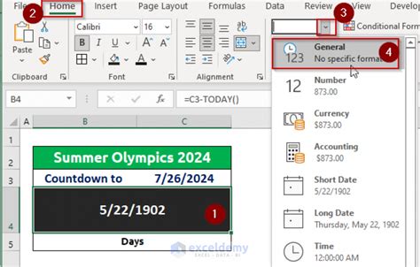 how to make a day countdown in excel