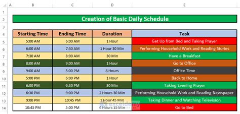 how to make a day schedule in excel