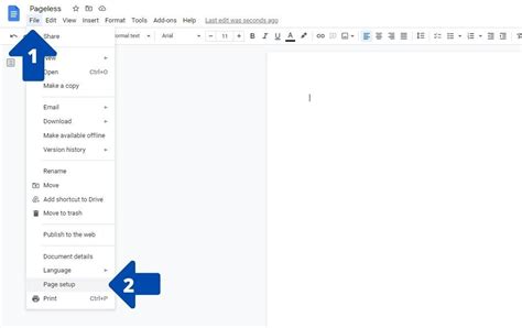 how to make a document pageless in docs