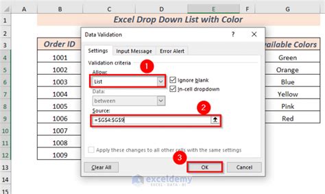 how to make a drop down list in excel color coded