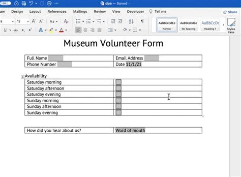 how to make a fillable template in word