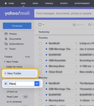 how to make a folder in yahoo email