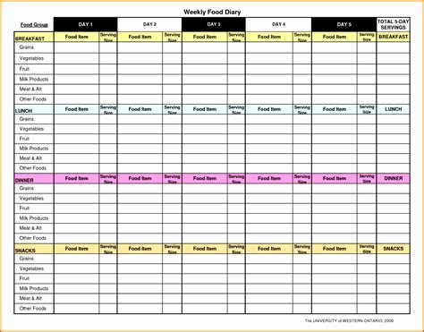 how to make a food log on excel