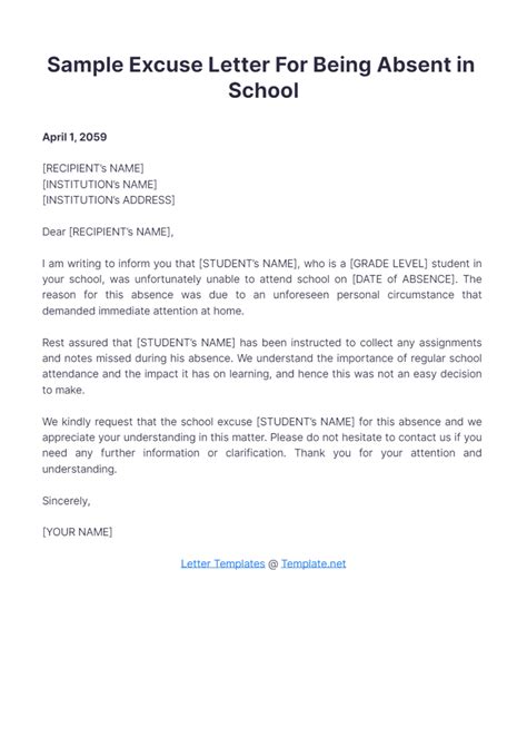 how to make a formal excuse letter for being absent in school