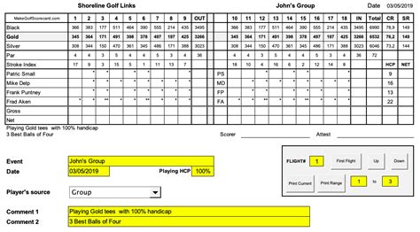 how to make a golf scorecard in excel