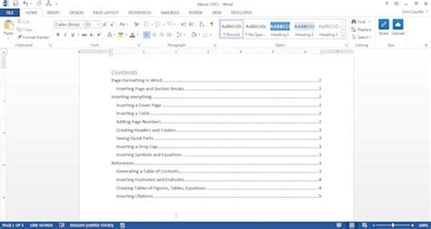 how to make a good table of contents in word