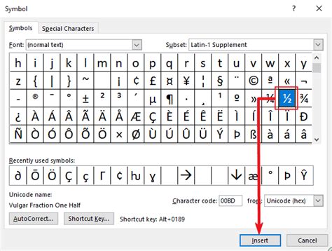 how to make a half symbol in excel