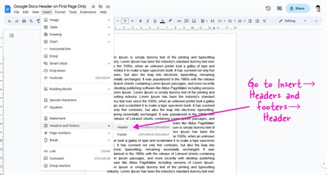 how to make a header in google docs only on one page