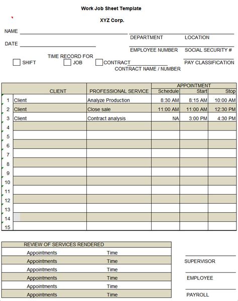 how to make a job sheet in excel