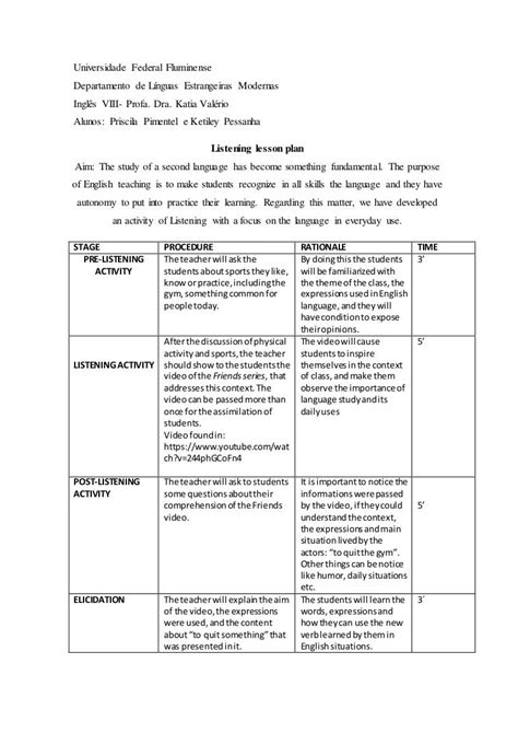 how to make a lesson plan for teaching listening