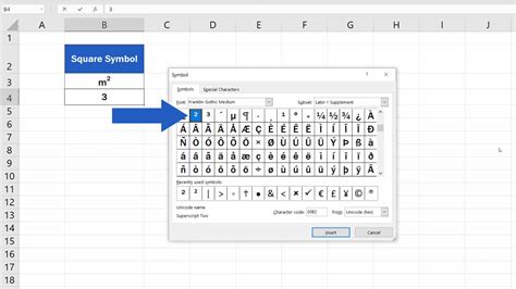 how to make a letter squared in excel
