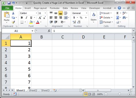 how to make a list of numbers in excel