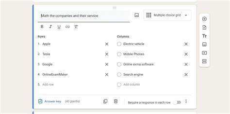 how to make a matching question on google forms