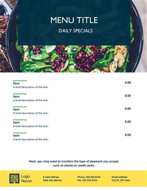 how to make a menu for free