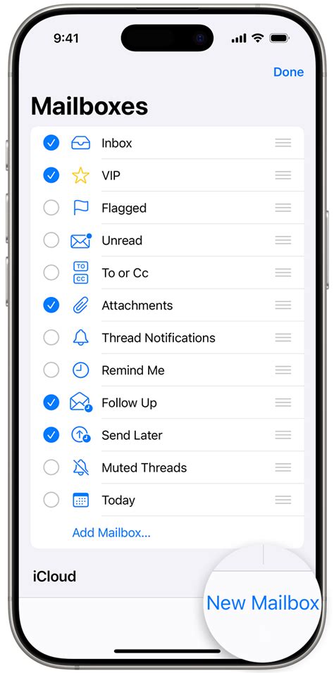 how to make a new mailbox folder on iphone