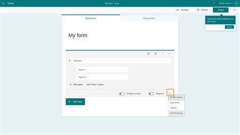 how to make a new section in microsoft forms