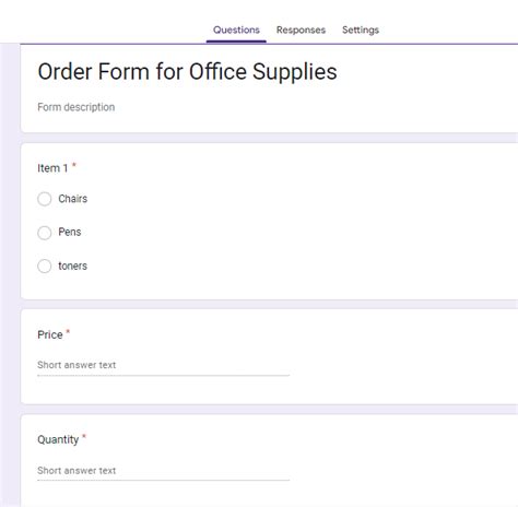 how to make a order form on google forms