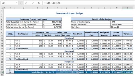 how to make a project budget in excel
