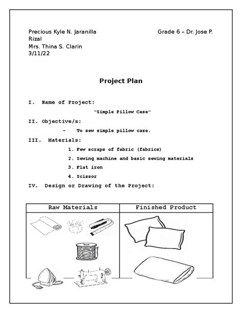 how to make a project plan in tle grade 6