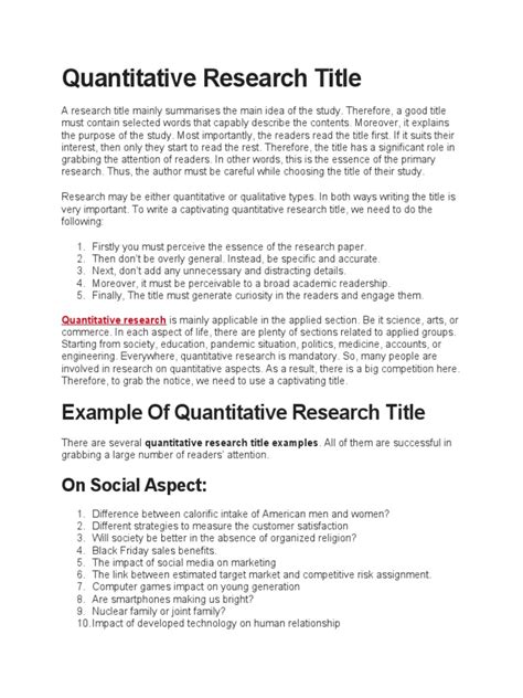 how to make a quantitative research title example