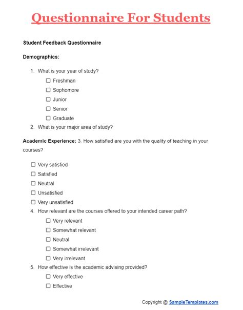 how to make a questionnaire for students