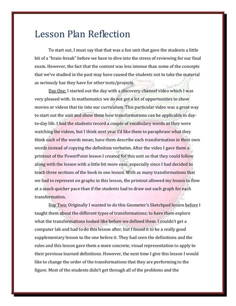 how to make a reflection about a lesson example