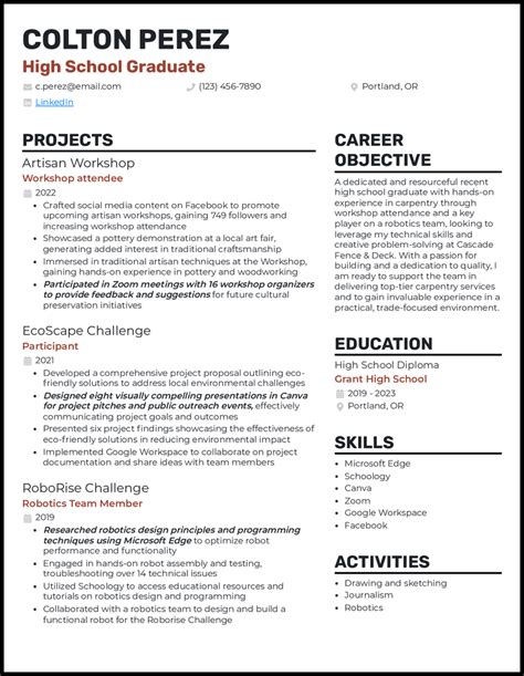 how to make a resume for school project