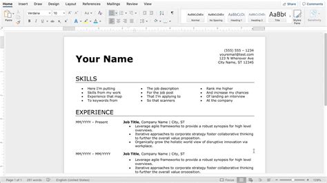 how to make a resume in word
