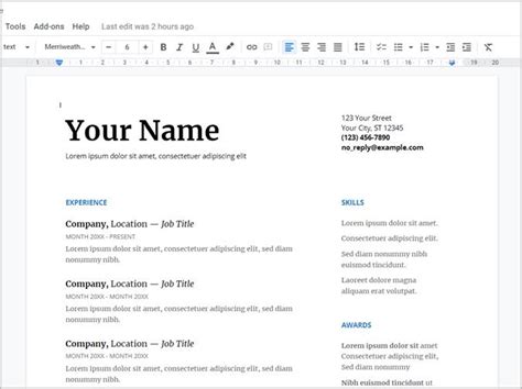how to make a resume using google docs