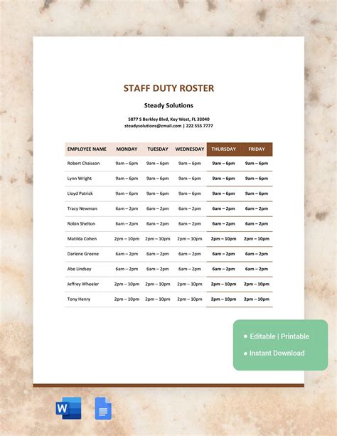 how to make a roster on google docs