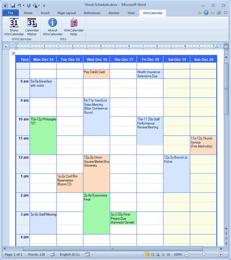 how to make a schedule on word