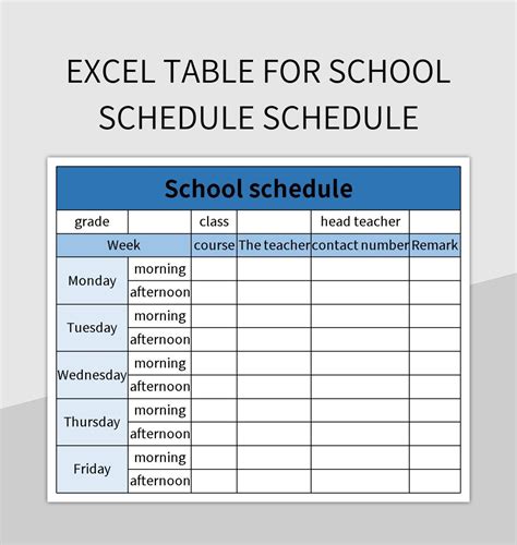 how to make a school schedule in excel