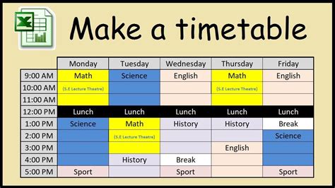 how to make a school timetable using excel