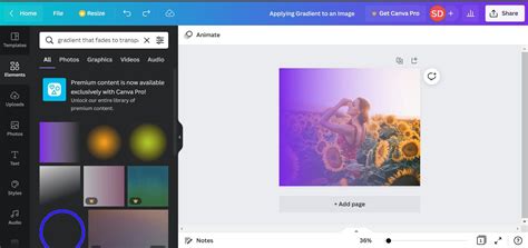 how to make a shape transparent gradient in canva